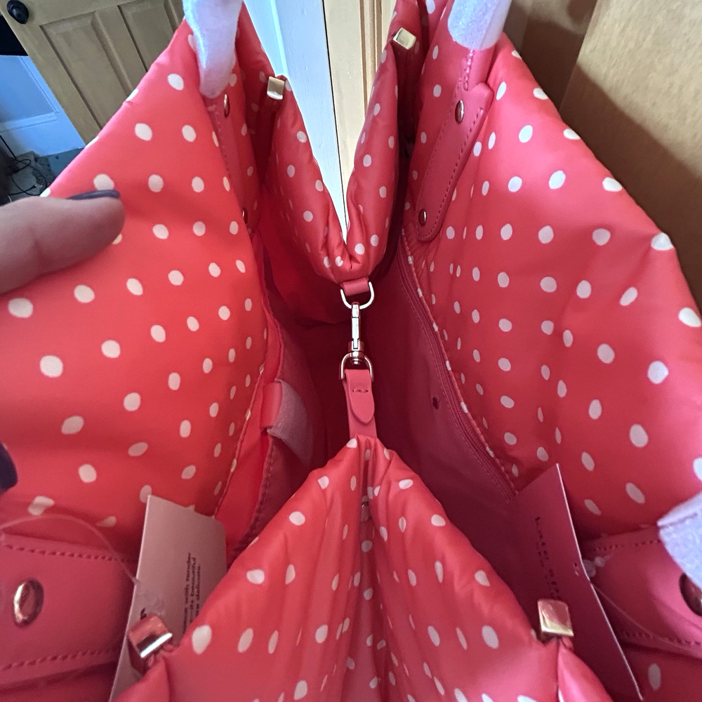 Kate Spade Everything Puffy Dots Large Tote Pink White 15x12x8 Travel Shopping - Picture 8 of 12